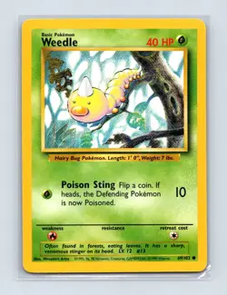Weedle 69/102 Common Base Set Unlimited Pokemon Lightly Played - Image 1
