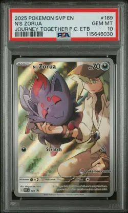 2025 Pokemon Black Star Promo N'S Zorua Journey Together PC Etb PSA 10 #189 - Image 1