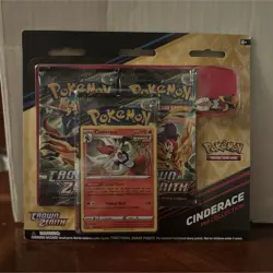Pokemon TCG Crown Zenith Cinderace Pin Collection (3 Booster Packs, Promo) - Image 1