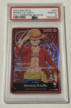2022 One Piece ST01 Super Pre-Release Monkey D Luffy #ST01-001 PSA 10 GEM MINT - Image 1