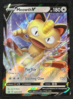 Meowth V SWSH004 SWSH Black Star Promo Holo Rare Pokemon Card NM - Image 1
