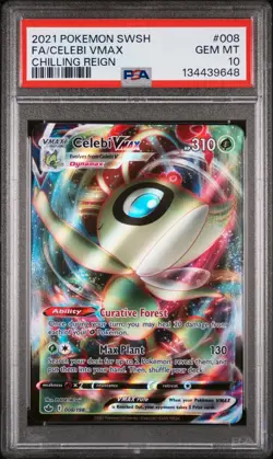 2021 Pokemon Sword & Shield Chilling Reign Celebi VMAX Fa PSA 10 #008 Gem Mint - Image 1