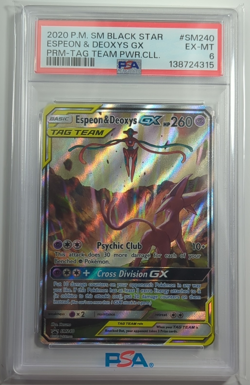 Pokemon Espeon & Deoxys GX SM240 SM Black Star Promo TAG TEAM Holo PSA 6 - Image 1