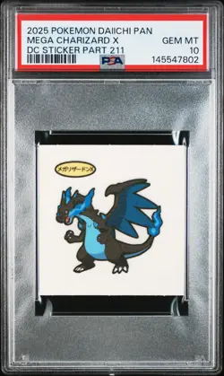 POKEMON DAIICHI PAN DECO CHARACTER STICKERS PART 211 MEGA CHARIZARD X PSA 10 - Image 1