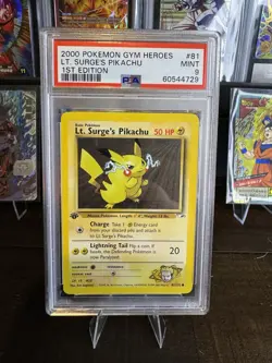 Pokemon 2000 Gym Heroes Lt. Surge's Pikachu 1st Edition #81/132 PSA 9 Mint - Image 1