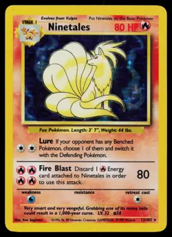 NINETALES 12/102 HOLO HOLO RARE BASE SET UNLIMITED POKEMON MP - Image 1