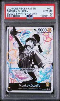 2026 ONE PIECE STARTER DECK ST29-EGGHEAD #001 MONKEY D. LUFFY BLACK & W - PSA 10 - Image 1