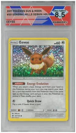 2017 Pokemon Sun & Moon EEVEE #101/149 Sequin Holo 💎 DSG 8.5 NM/Mint - Image 1