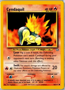 Pokemon Card - Cyndaquil 56/111 Neo Genesis Common Moderately Played - Image 1