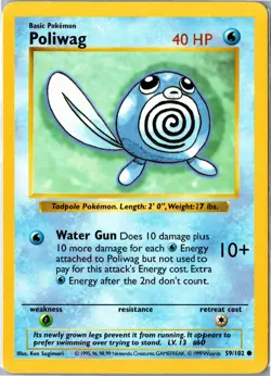 Pokemon Card - Poliwag Base Set Shadowless 59/102 1999 Common Moderately Played - Image 1