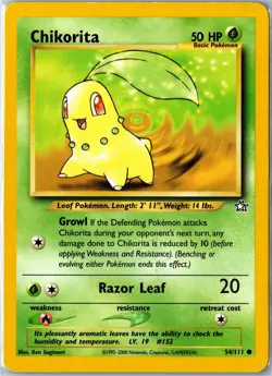 Pokemon Card - Chikorita 54/111 Neo Genesis Common Moderately Played - Image 1