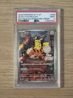 PSA 9 Detective Pikachu Japanese 098/SV-P Pokemon 2023 Pre-Order Promo - Image 1