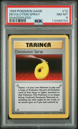 1999 POKEMON GAME SHADOWLESS #72 DEVOLUTION SPRAY PSA 8 - Image 1