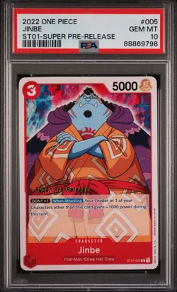 2022 ONE PIECE 005 JINBE SUPER PRE-RELEASE PSA 10 GEM MINT - Image 1