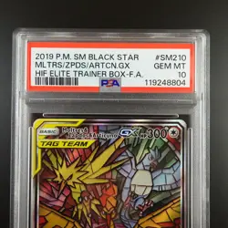 PSA 10 Moltres Zapdos Articuno SM210 Pokemon Hidden Fates Stained Glass Holo - Image 2