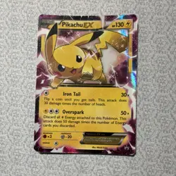 Pokemon Pikachu Basic 130 HP EX Iron Tail Overspark Card XY84 XY Holo Promo 2015 - Image 1