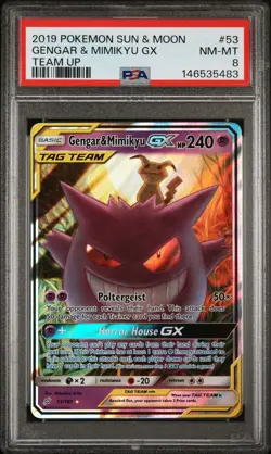 Pokemon Gengar & Mimikyu GX TAG TEAM Ultra Rare Team Up 53/181 PSA 8 - Image 1