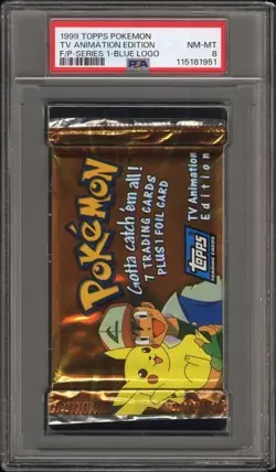 1999 Pokemon: Topps TV Animation Series 1 | Blue Logo Sealed Booster Pack PSA 8 - Image 1