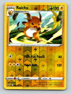 Raichu 066/202 Rare Sword & Shield Pokemon Reverse Holo Lightly Played - Image 1