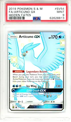 2019 Pokemon Sun & Moon Hidden Fates Articuno GX #SV54 FA PSA 9 MINT - Image 1