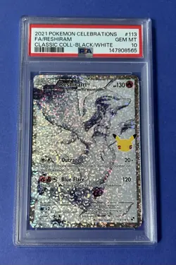 2021 Pokemon Celebrations FA/Reshiram Classic Collection Black/White #113 PSA 10 - Image 1