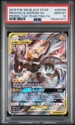 2019 POKEMON SM BLACK STAR PROMO #SM168 FULL ART/PIKACHU & ZEKROM GX PSA 10 - Image 1