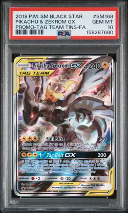 2019 POKEMON SM BLACK STAR PROMO #SM168 FULL ART/PIKACHU & ZEKROM GX PSA 10 - Image 1