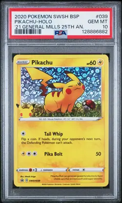 PSA 10 POKEMON 25TH ANNIVERSARY GENERAL MILLS PROMO #039 PIKACHU HOLO 2021 - Image 1