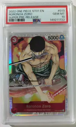 2022 ONE PIECE ST01 ENGLISH RORONOA ZORO SUPER PRE-RELEASE - PSA 10 - ST01-013 - Image 1