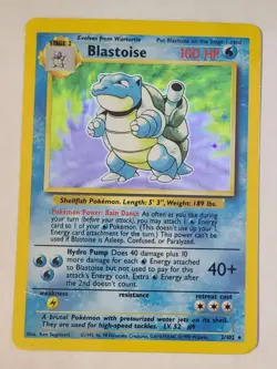 ❤ HP Blastoise HOLO 2/102 Base Set Pokemon Card Lifted Corner - Image 2