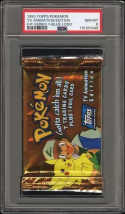 1999 Pokemon: Topps TV Animation Series 1 | Blue Logo Sealed Booster Pack PSA 8 - Image 1