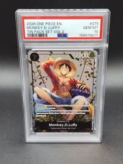 2026 ONE PIECE PROMOS TIN PACK SET VOL.2 #075 MONKEY D. LUFFY PSA 10 - Image 1
