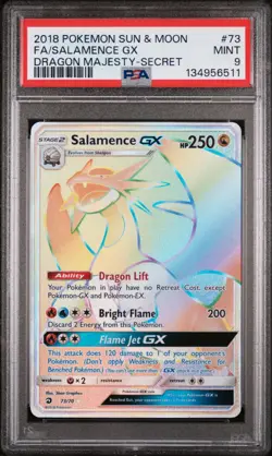 2018 Pokemon Dragon Majesty Salamence GX 73/70 Rainbow Secret Rare Card PSA 9 - Image 1