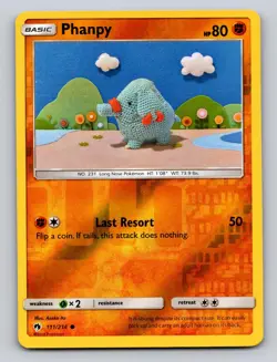 Phanpy 111/214 Common Lost Thunder Pokemon Reverse Holo NM Asako Ito Crochet Art - Image 1