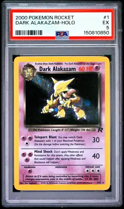 2000 POKEMON ROCKET #1 DARK ALAKAZAM-HOLO PSA 5 - Image 1