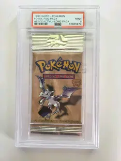 VTG 1999 WOTC Pokemon 1st Edition Fossil Foil Aerodactyl Art PSA 9 Long Crimp - Image 1
