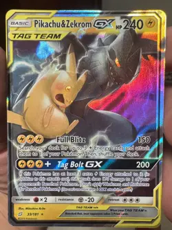 Pokemon Pikachu & Zekrom GX 33/181 SM-Team Up Ultra Rare Holo Tag Team GX NM - Image 1