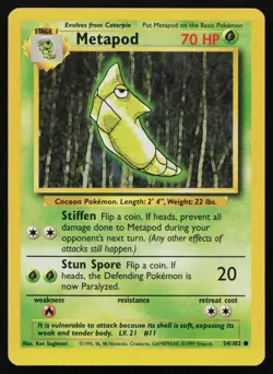 METAPOD 54/102 COMMON BASE SET UNLIMITED POKEMON MP - Image 1