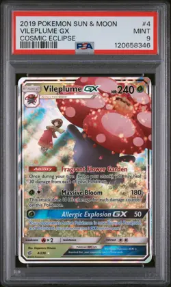 VILEPLUME GX #4 FULL ART 2019 POKEMON SUN & MOON COSMIC ECLIPSE PSA 9 MINT - Image 1
