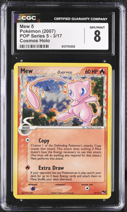CGC 8 Mew POP Series 5 CORRECTED BACK 3/17 Cosmos Holo Pokemon Card - Image 1