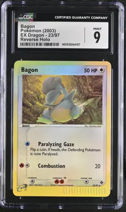 CGC 9 MINT Bagon 2003 EX Dragon 23/97 Reverse Holo Pokemon Card - Image 1