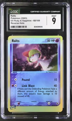 CGC 9 MINT Ralts 2003 EX Ruby & Sapphire 68/109 Reverse Holo Pokemon Card - Image 1