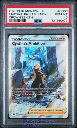 Pokemon Card PSA 10 Cynthia's Ambition Crown Zenith GG60/GG70 Full Art Rare 202 - Image 1