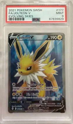 2021 Pokemon Evolving Skies #177/203 JOLTEON V Full Art - PSA 9 - Image 1