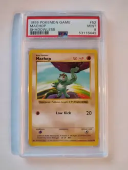 1999 Pokemon MACHOP Base Set Shadowless Common #52 PSA 9 MINT - Image 1