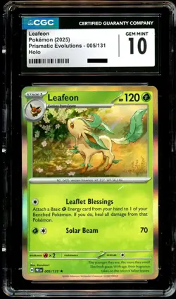 CGC 10 GEM MINT Leafeon 005/131 HOLO RARE Prismatic Evolutions Pokemon Card - Image 2