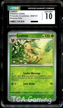 CGC 10 GEM MINT Leafeon 005/131 REVERSE HOLO Prismatic Evolutions Pokemon Card - Image 1
