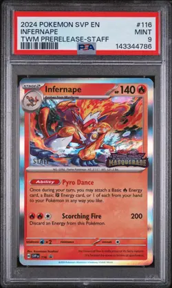 2024 Pokemon EN-SV Black Star Promo Infernape TWM Prerelease-Staff PSA 9 #116 - Image 1