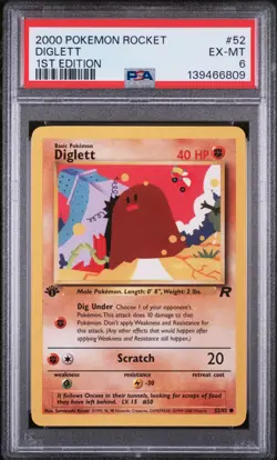PSA EXCELLENT-MINT 6 2000 POKEMON ROCKET 52 DIGLETT 1ST EDITION - Image 1