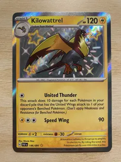 Kilowattrel Pokemon - 146/091 Shiny Rare Paldean Fates - Image 1